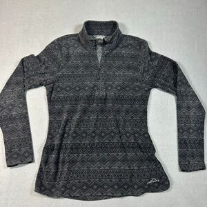 Eddie Bauer Womens 1/4 Zip Polyester Fleece High Neck Lightweight Black Gray‎